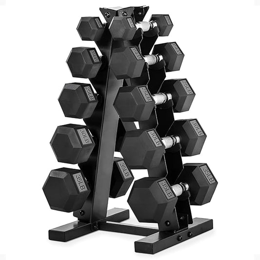 HolaHatha Hexagonal Dumbbell Free Hand Weight Set w/Rack