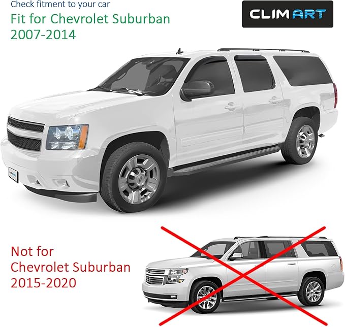 CLIM ART Incredibly Durable Rain Guards Compatible with Suburban 1500 2007-2014/2500 2007-2013, Original Tape-on Window Deflectors, Vent Deflector, Window Visors, Car Accessories, 4pcs. - 407180
