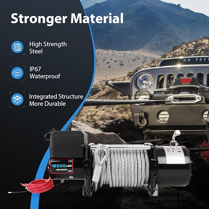 18000LBS Electric Winch, 18000lbs 12V Winch Steel Cable Winch, 18000LBS Winch ATV UTV Truck Winch, with Wireless and Hand Remote Controller, Control Box Assembly,4 Way Roller Fairlead,Hook