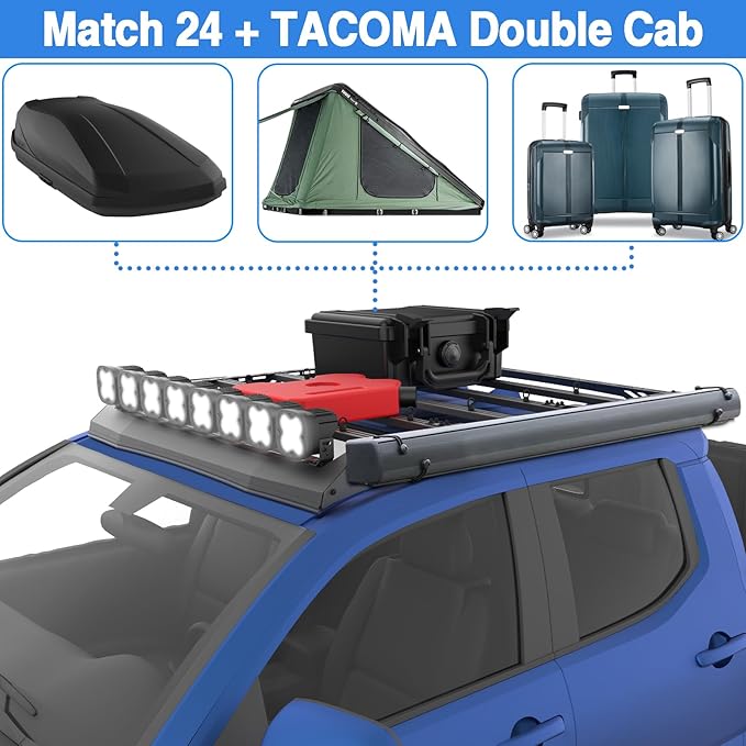 Heavy Duty Roof Rack Compatible with 2024 Toyota Tacoma (4th Gen) Double Cab 4 Doors, No Drilling Installation