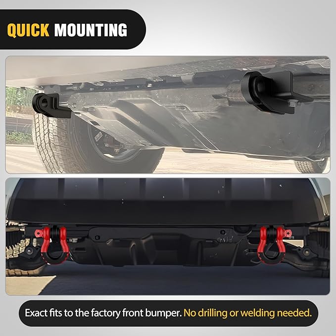 Nilight (2 Pack) Demon Front Tow Hook Mounting Bracket with 3/4” D-Ring Shackle Fit for 2009-2016 2017 2018 2019 2020 2021 2022 2023 Toyota Tacoma, with 7/8" Screw Pin and Isolator Rubber Washers