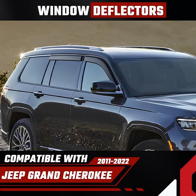 Rain Guards Fit for Jeep Grand Cherokee 2011-2022, Extra Durable Tape-on Side Window Deflectors, Wind Deflectors, Grand Cherokee Rain Guard Black 4 PCS