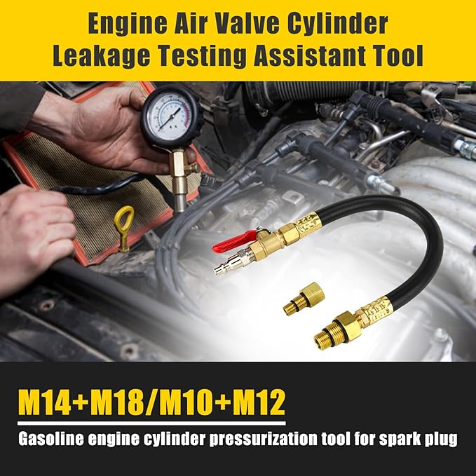 3mirrors Engine Air Valve Holder Pressure Pipe M10 M12 M14 M18 Thread to 1/4 NPT w/Ball Valve, Cylinder Leakage Testing Tool for Most LS Engine Compatible with Mustang Ford GM