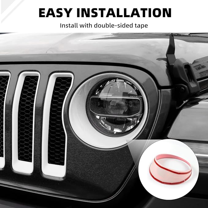Grille Grill Insert+Headlight Turn Light Cover Compatible with 2018-2023 Jeep Wrangler JL JLU Sport/Sport S Only,Not for Sahara,Rubicon 4xe (White)