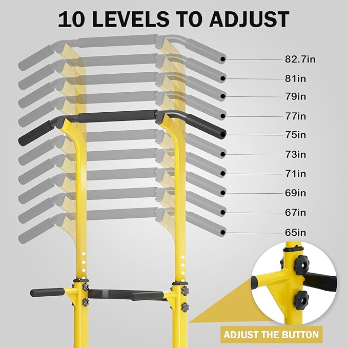 Dland Power Tower Pull Up Bar Dip Station and Height Adjustable Dip Bar Stand, Multi-Function Home Gym Exercise Equipment Strength Training Fitness Workout Station