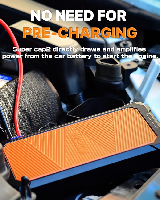 Autowit Super Capacitor Jump Starter, 12V Batteryless Portable Jump Box, Jumper Cables for 8.0 Gas&4.0 Diesel Car, Portable Jump Starter for Car Battery, Bulit-in Supercapacitor, No Need Pre-Charge