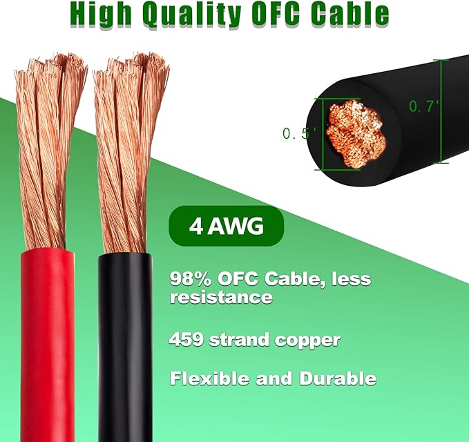 4 Gauge Battery Cable Copper Wire, 30FT Red+30FT Black 4 AWG Welding Cable Standard USA OFC Wire for Automotive, Battery, Solar, Marine and Generator