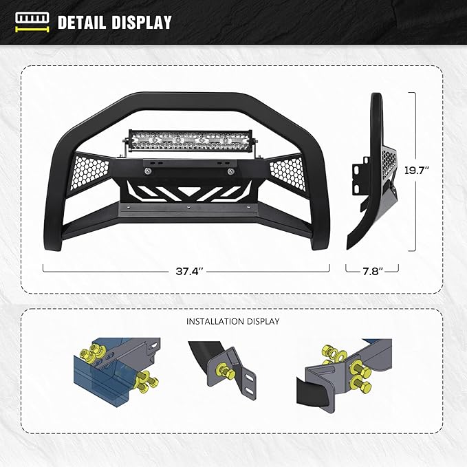 Bull Bar with LED Light Bar & License Plate Frame Compatible for 2015-2022 Chevy Colorado & GMC Canyon Front Grill Guard Grille, Truck Brush Guard, Bumper Push (Include Skid Plate & Light Mount)