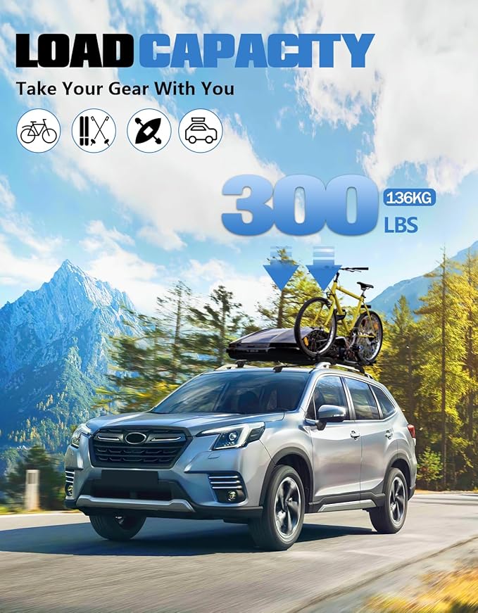 FengYu 300lb Roof Rack Cross Bars Compatible with Subaru Forester 2014-2026 (not for Wilderness), Heavy Duty Lockable Aluminum Roof Rails Crossbars Cargo Bars Canoe Rooftop Black Carrier Luggage
