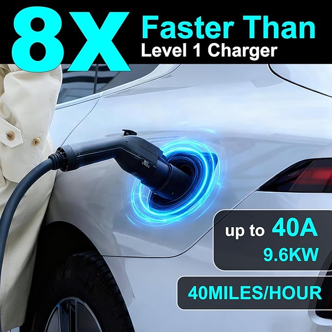 Level 2 EV Charger 40Amp - 9.6 KW 240V Home EV Charger, NEMA 14-50 Plug, Fast Car Charging Station J1772 25ft Cable UL FCC&Energy Star Certified, Smart Electric Vehicle Charging Stations
