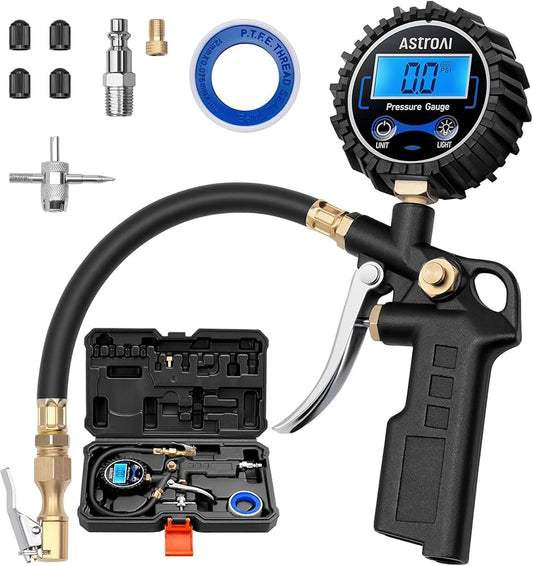 AstroAI Digital Tire Pressure Gauge with Inflator, 3-250 PSI Air Chuck & Compressor Accessories Heavy Duty with Quick Connect Coupler, 0.1 Display Resolution (Standard with Case)