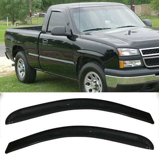 92301 Side Window Visor Wind Deflector, 2pcs Out-Channel Tape-On Nice Rain Guards Set fit for 2014-2018 Chevrolet Silverado/GMC Sierra 1500&15-18 Silverado/Sierra 2500 3500 Std Cab