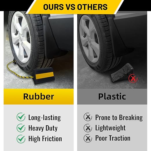 ROBLOCK Wheel Chocks (2pair/4pack with Rope) for RV Trailer Camper Truck Car Aircraft, Versatile Heavy Duty Rubber Wheel Chocks Block with 3 Reflective Strips, Tire Wheel Immobilizers & Chocks