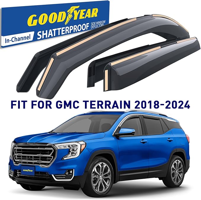 Goodyear Shatterproof in-Channel Window Deflectors for GMC Terrain 2018-2024, Rain Guards, Window Visors for Cars, Vent Deflector, Car Accessories, 4 pcs - GY007700