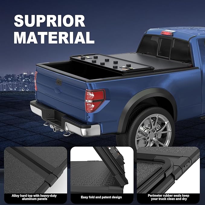 Hard Tri Truck Bed Tonneau Cover Compatible for 1999-2024 Ford F250/F350/F450 Super Duty Standard Short Bed 6'8"