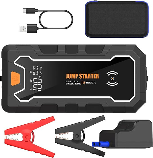 CROS 3500A Car Jump Starter, 24000mAh Battery Booster Pack with Wireless Charger, 12V Portable Jump Box for Gas & Diesel Engines, Power Bank & LED Flashlight