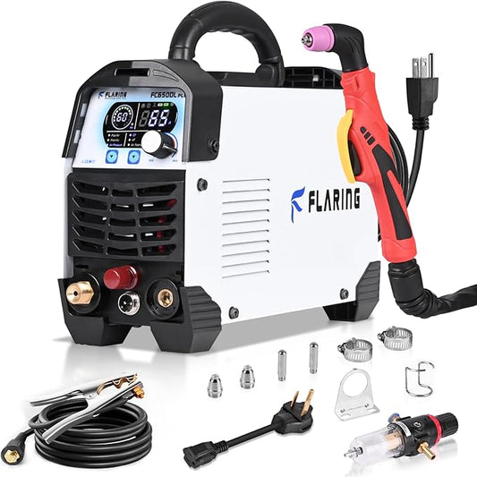 FLARING FC650DL PLUS Plasma Cutter 65 AMP Non Touch Pilot Arc Plasma Cutter Machine 120/240V Dual Voltage, Digital Display, High Frequency IGBT Inverter, Post Air/2T/4T, 5/8" Clean Cut with Consumable