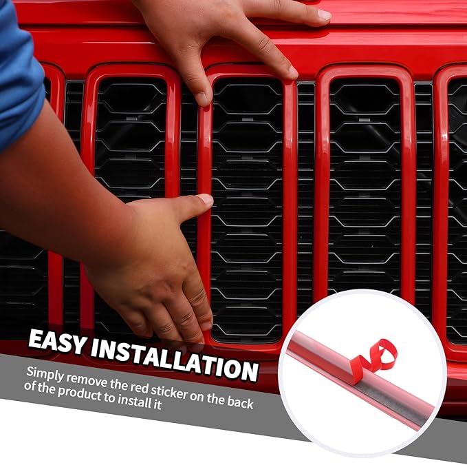 Jimen for 2024 Jeep Wrangler 4xe grill inserts, 9PCS Headlight Cover & Grille Insert Compatible with Jeep Wrangler JL JLU 2024+, NOT FIT JL Sport/Sport S (Red)
