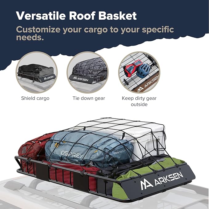 ARKSEN 54 x 34 x 6 Inch Universal Roof Rack with Extension, 150 LBS Heavy Duty Capacity Rooftop Cargo Basket for SUV, Truck, RV, Pickup