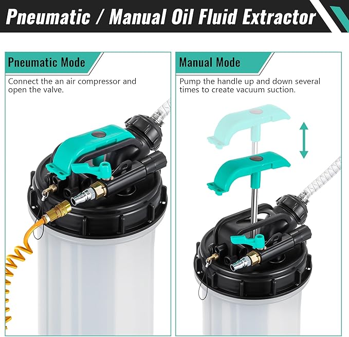 Estune 2 Gallon/7.5 L Manual Pneumatic Fluid Extractor, Automotive Oil Extractor Pump Oil Vacuum Changer with 5 Pcs Brake Bleeding Hose for Car, SUVs, Truck, Yachts