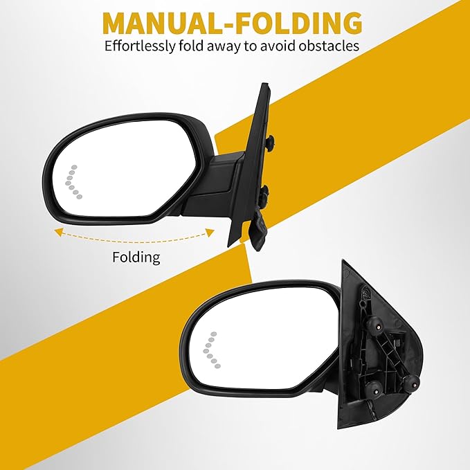 DWVO Towing Mirrors Compatible with 2007-2013 Chevy GMC Silverado Sierra 1500, 07-14 Suburban Yukon XL 1500, Side Mirrors with Power Heated Manual Folding Puddle Light, Pair Set