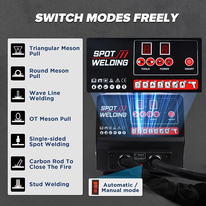 PLAYOCCAR Stud Welder Dent Repair Kit for Car,110V 3500W Spot Welder Dent Puller Machine with 7 Welding Modes.Switch Between Auto & Manual Modes