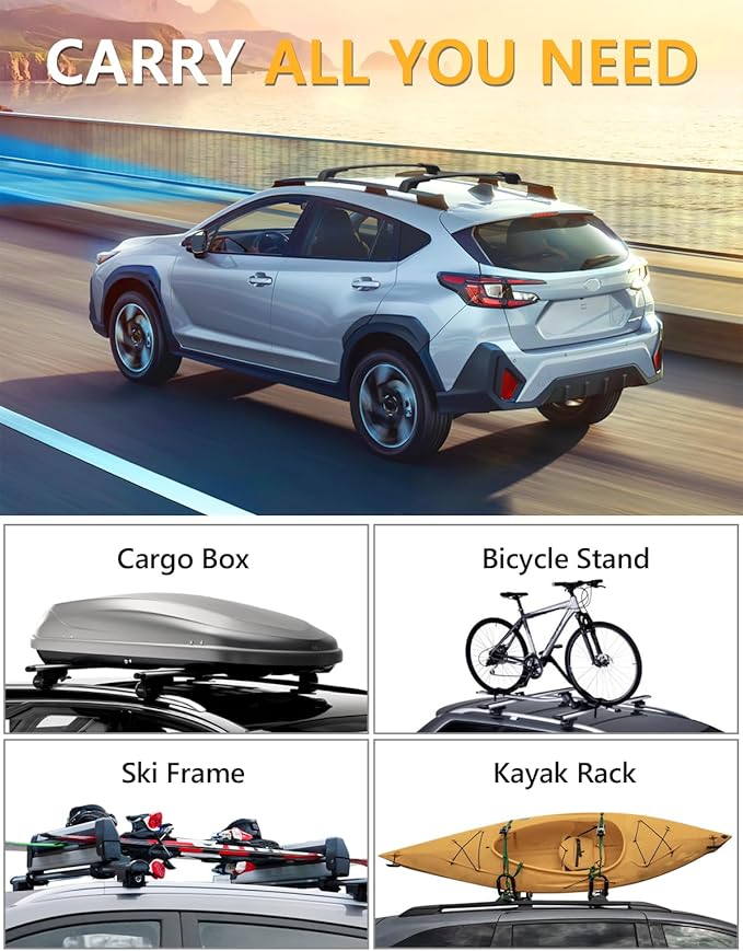 Tuyoung 300lbs Roof Rack Cross Bars Compatible with Subaru Crosstrek 2024 2025 2026 Limited/Premium/Sport (Not for Wilderness) with Side Rails, Lockable Aluminum Roof Crossbars Rooftop Luggage Racks