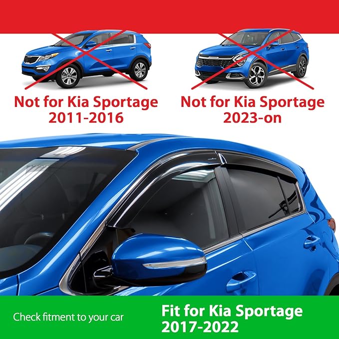 Goodyear Shatterproof Window Deflectors for Kia Sportage 2017-2022, Tape-on Rain Guards, Window Visors, Vent Deflector Visor, Car Accessories, 4 pcs. - GY008531