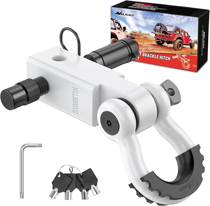 Nilight Anti-Theft Shackle Hitch Receiver 2Inch 45000 LBs Breaking Strength 3/4" Anti-Theft D Ring Shackle 5/8" Trailer Hitch Lock Pin Heavy Duty Solid Towing Kit for Trucks Off Road (White)