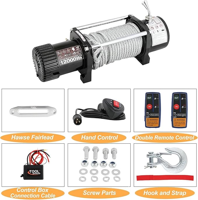 12000 LBS Electric Winch Steel Rope Electric Winch 12V for Towing ATV/UTV Off Road with Mounting Bracket Wireless Remote