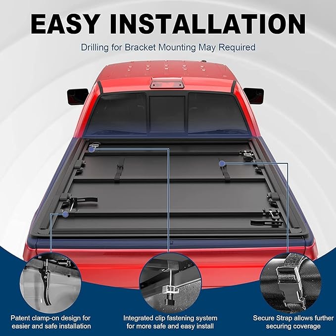 MOSTPLUS Tri-Fold Soft Truck Bed Tonneau Cover On Top Compatible with 2022 2023 2024 2025 Ford Maverick Bed 3 Fold Fleetside (4.5 FT Feet Bed-54.4 inch