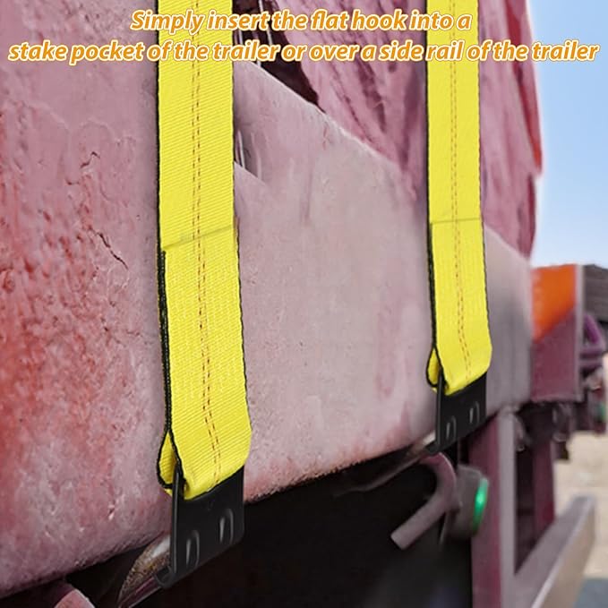 4 Pack 4" x 30' Winch Straps with Flat Hook, 16,200lbs Break Strength, 5400 lbs Working Load Limit Heavy Duty Tie Down Flatbed Straps Cargo Control for Flatbed Truck, Trailer, Yellow