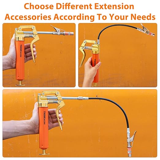 THINKWORK Mini Grease Gun Kit for 3 Oz Tubes, 3000 PSI Pistol Grip Lube Grease Guns Tool with 0.53" Coupler and Needle Nozzles - for Minor Maintenance Tasks, Automotive, Agricultural