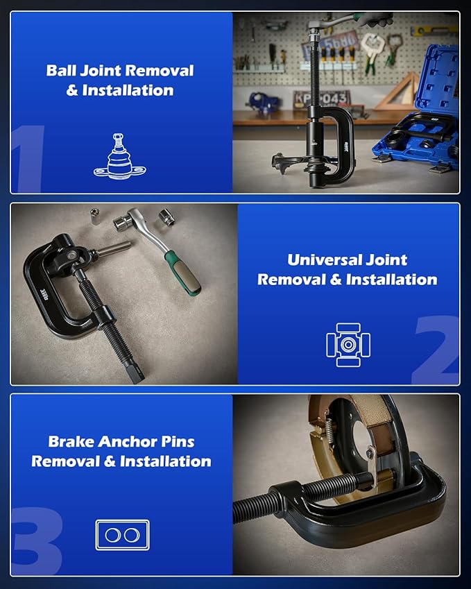 Orion Motor Tech Ball Joint Press Kit, Heavy Duty Ball Joint Removal Tool with 4wd Adapters, Ball Joint Tool for Most 2WD and 4WD Cars and Light Trucks