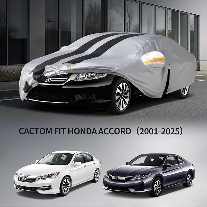 10 Layers Sedan Car Cover Custom Fit for Honda Accord(2001-2025), 100% Waterproof All Weather for Automobiles, Gift with Towel, Heavy Duty Car Covers for Rain Sun UV Protection with Door Zipper.