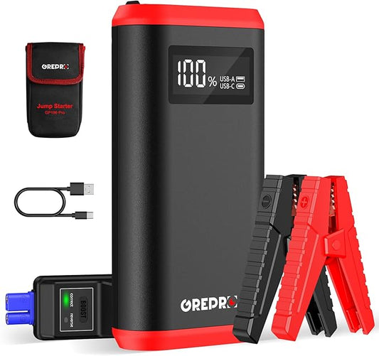 GREPRO Car Battery Jump Starter, 3000A Battery Jumper Starter Portable for Up to 10L Gas or 8.0L Diesel Engines, 12V Jumper Box for Car with LCD Display, 3 Modes Flashlight