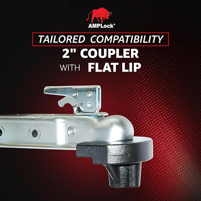 AMPLock U-TLS2 Heavy Duty Trailer Coupler Lock, 2'' RV & Boat Trailer, Anti-Theft Coupler with Flat Lip Design, Push-and-Lock System, 2-Inch Ball Hitch Locks, Trailer Hitch Locks with Keys