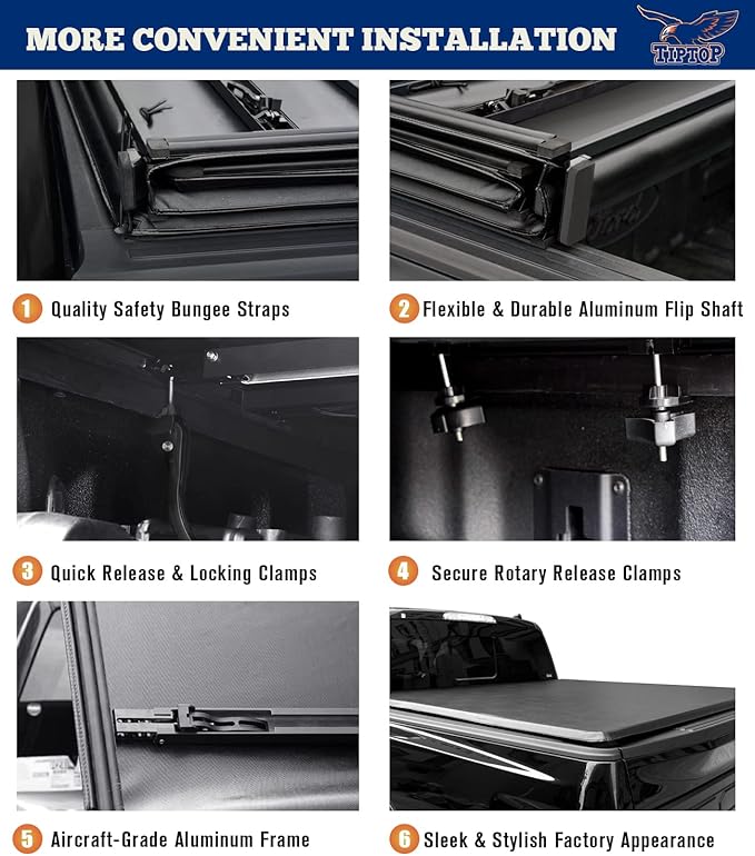 Tiptop Soft Quad-Fold Tonneau Cover Truck Bed for 2004-2014 F150 & 2006-2014 Mark LT 6.5ft Bed (78.8") | TPX4 |.