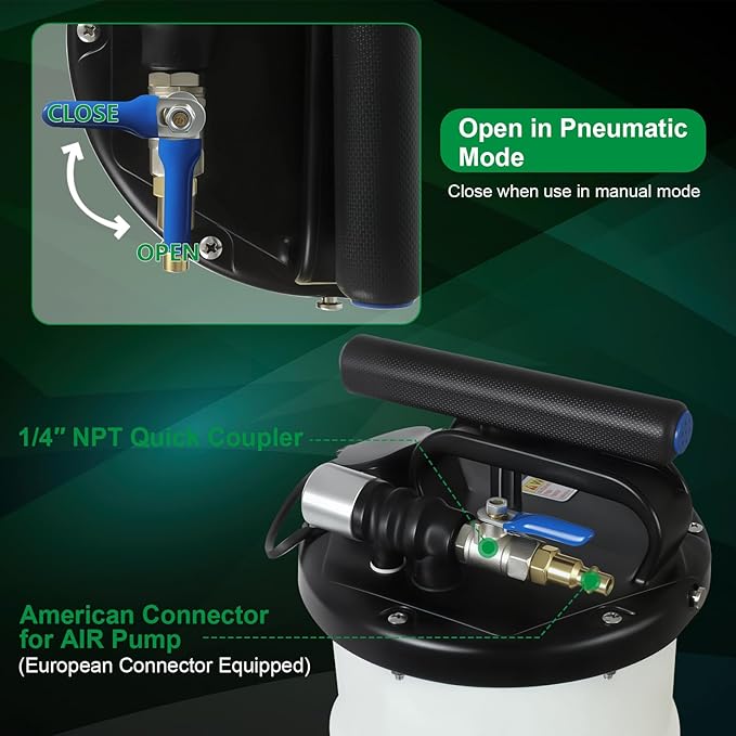 7L Oil Fluid Extractor - Pneumatic/Manual Vacumm Oil Extractor with Pump Tank Remover & 4 Tubes for Engine Oil Change and a Bleeding Hose with Universal Adpater for Brake Bleeding