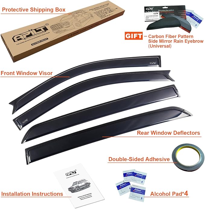 Outside-Mount Rain Guards Window Visors for 2019-2026 Silverado &GMC Sierra 1500,2020-2026 Silverado & GMC 2500HD-3500HD Crew Cab Truck Accessories Dark Smoke 4pcs Set with Thicker