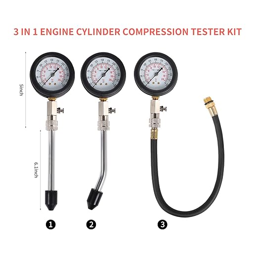 8PCS Compression Tester Kit Professional Petrol Gas Engine Cylinder Pressure Gauge 0-300 PSI Automotive Tool for Motorcycle Car Truck (Red 8pc)