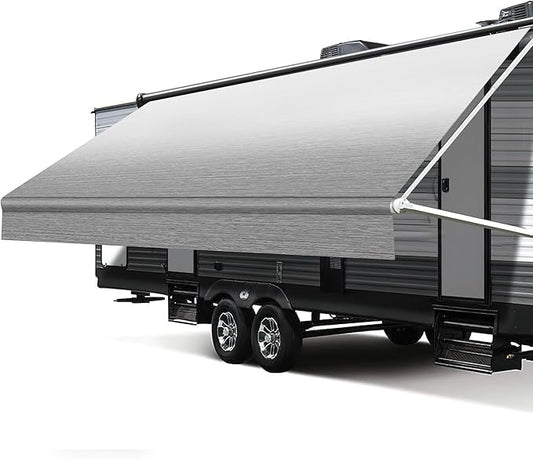 RV Awning Fabric Replacement, 18.5oz Heavy-Duty Weatherproof Vinyl Camper Awning Replacement Universal Outdoor Canopy for RV, Motorhome, Trailer Awnings (Gray Fade, 17'(Fabric 16'2"))
