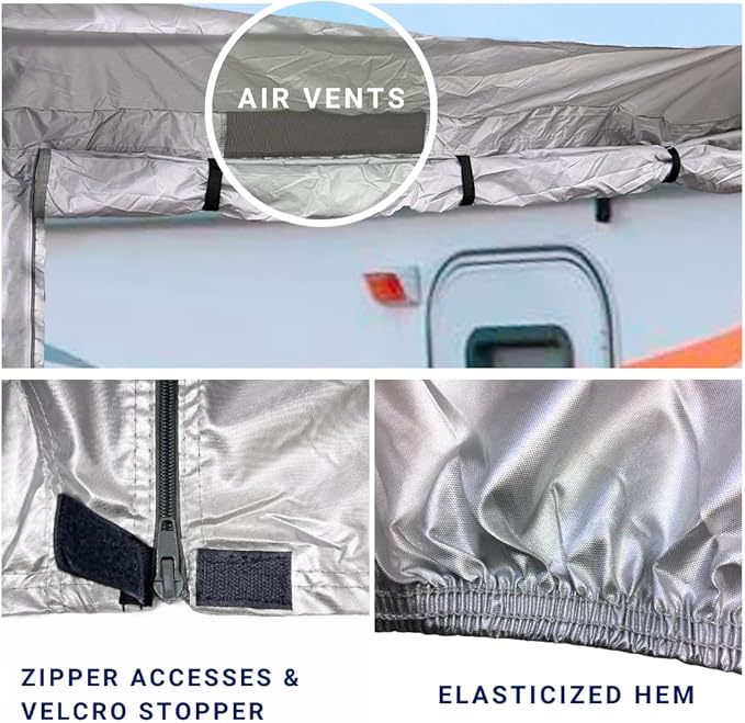 SavvyCraft ShieldAll Ultimate Travel Trailer Camper Cover, Heavy Duty RV Trailer Cover w/Access Panels fits 32ft to 35ft