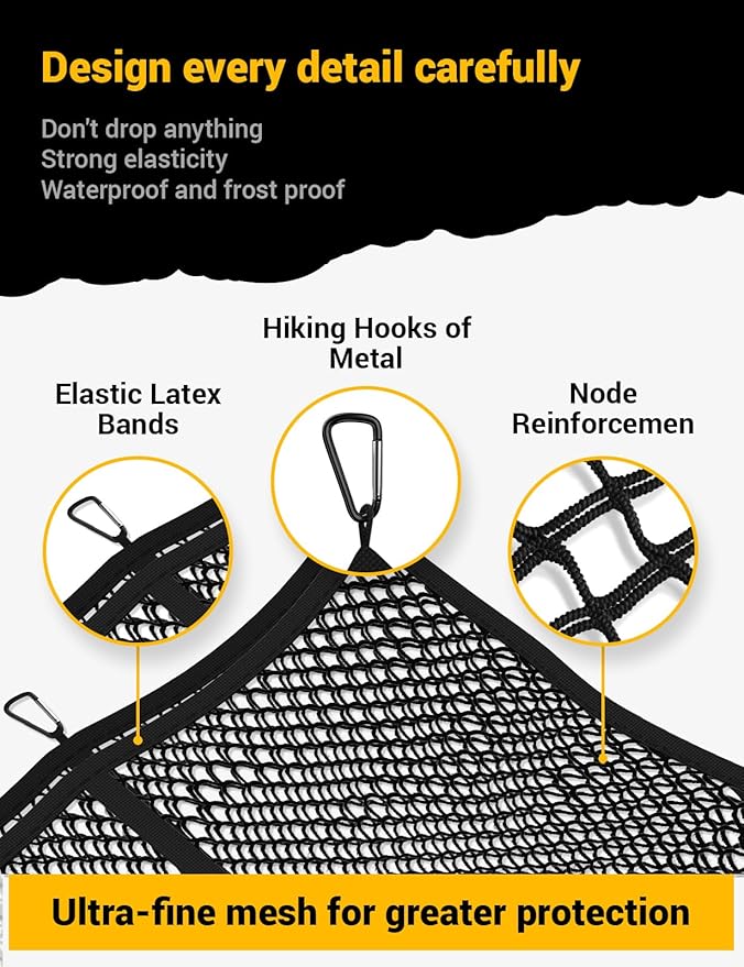 Cargo Net for Pickup Truck Bed - Stretchable 4'x4' to 7'x7', High Elastic Fine Mesh 1''x1'' with 8 Metal Carabiners - Ideal for ATV, SUV, UTV, Truck and Boat Use (Double Layer)