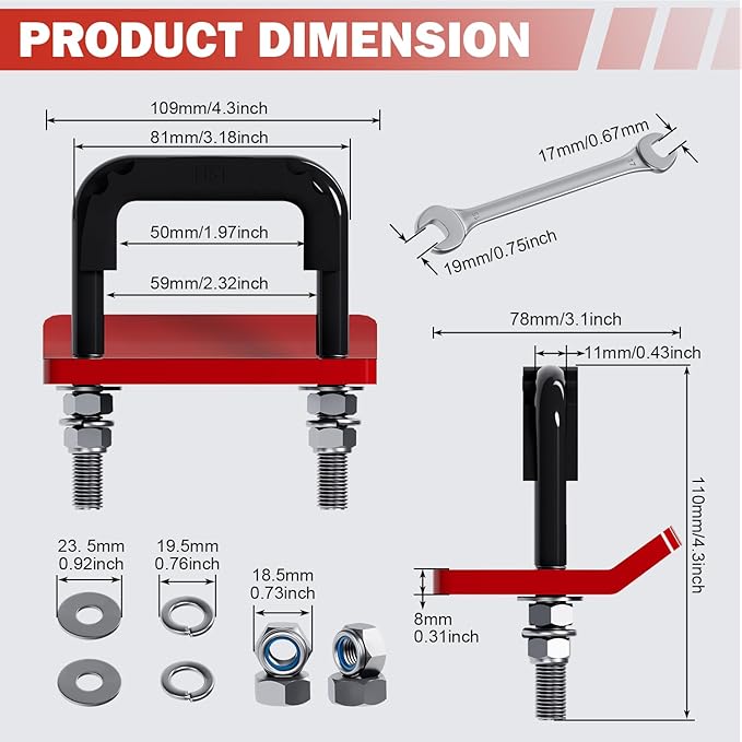 Hitch Stabilizer - Heavy Duty Anti-Rattle Stabilizer for 2" Hitch with Rubber Isolator. Ideal for Cargo Carrier, Bike Rack (Black & Red, 1 Pack)