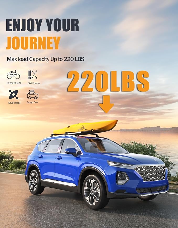 KINGGERI Roof Rack Cross Bars Compatible with 2019-2023 Hyundai Santa Fe & Santa Fe Hybrid, 220lbs Lockable Anti-Theft Aluminum Roof Rails Crossbars Cargo Carrier Bag Black