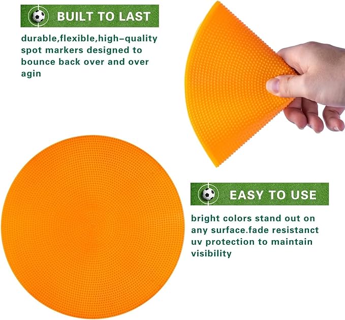 Poly Spot Markers 9 inch Non-Slip Rubber Agility Markers Flat Field Cones Floor Dots for Football, Soccer, Basketball Training Markers, School Activities, Exercise Drills, Social Distancing
