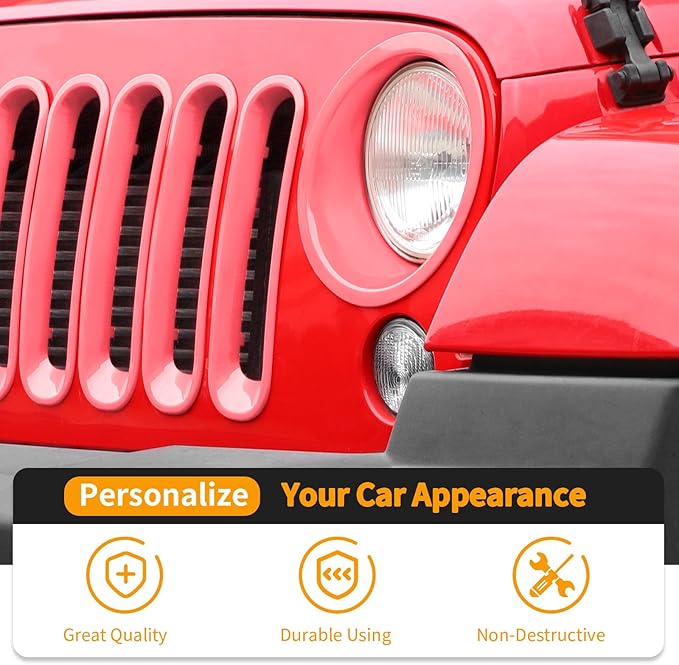 Hoolcar Front Grille Insert Cover & Headlight Bezel Cover Trim Fit for Jeep Wrangler JK JKU 2007-2017, Exterior Accessories, Pink