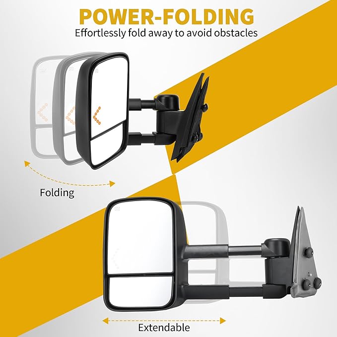 DWVO Extendable Tow Mirrors for 2003-2006 Chevy Silverado & GMC Sierra Classic Models | Power Heated, LED Signal Light, Dual Arm Wider Vision Pickup Accessories