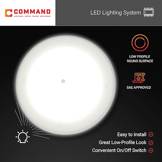 Command Electronics OEM 12V LED RV Low Profile Surface Mount Ceiling Light with Switch – Made in USA – 4.5" Diameter – 5-Pack